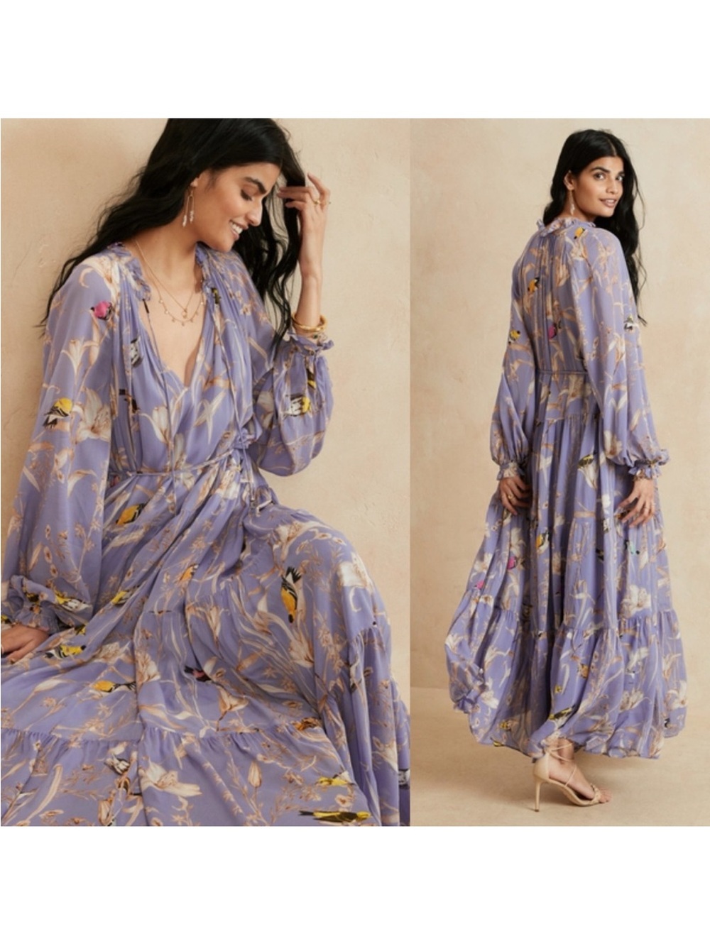 Banana Republic Lavender Floral Maxi Dress with Long Sleeves